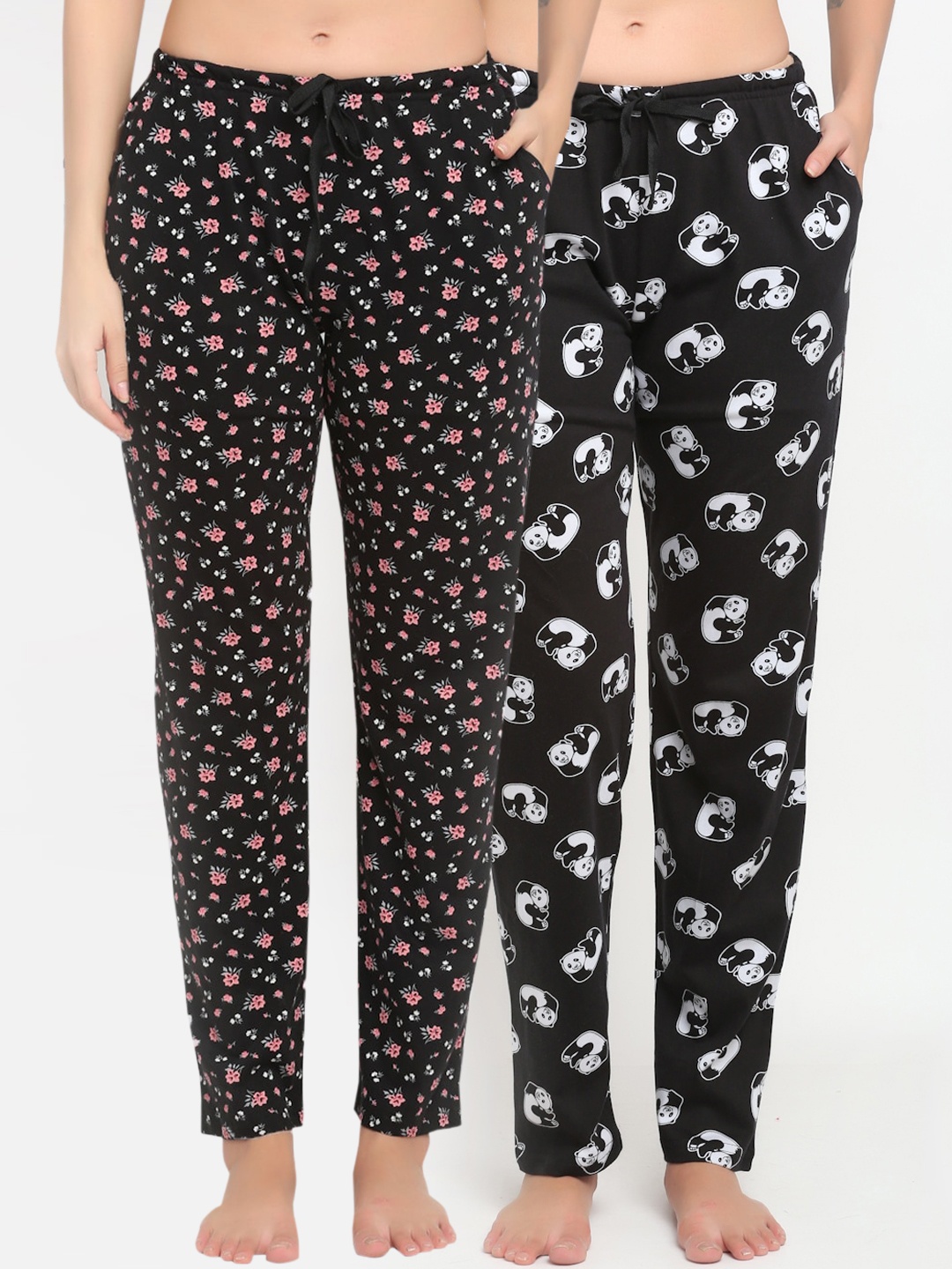 

Kanvin Women Pack Of 2 Printed Pure Cotton Lounge Pants, Black