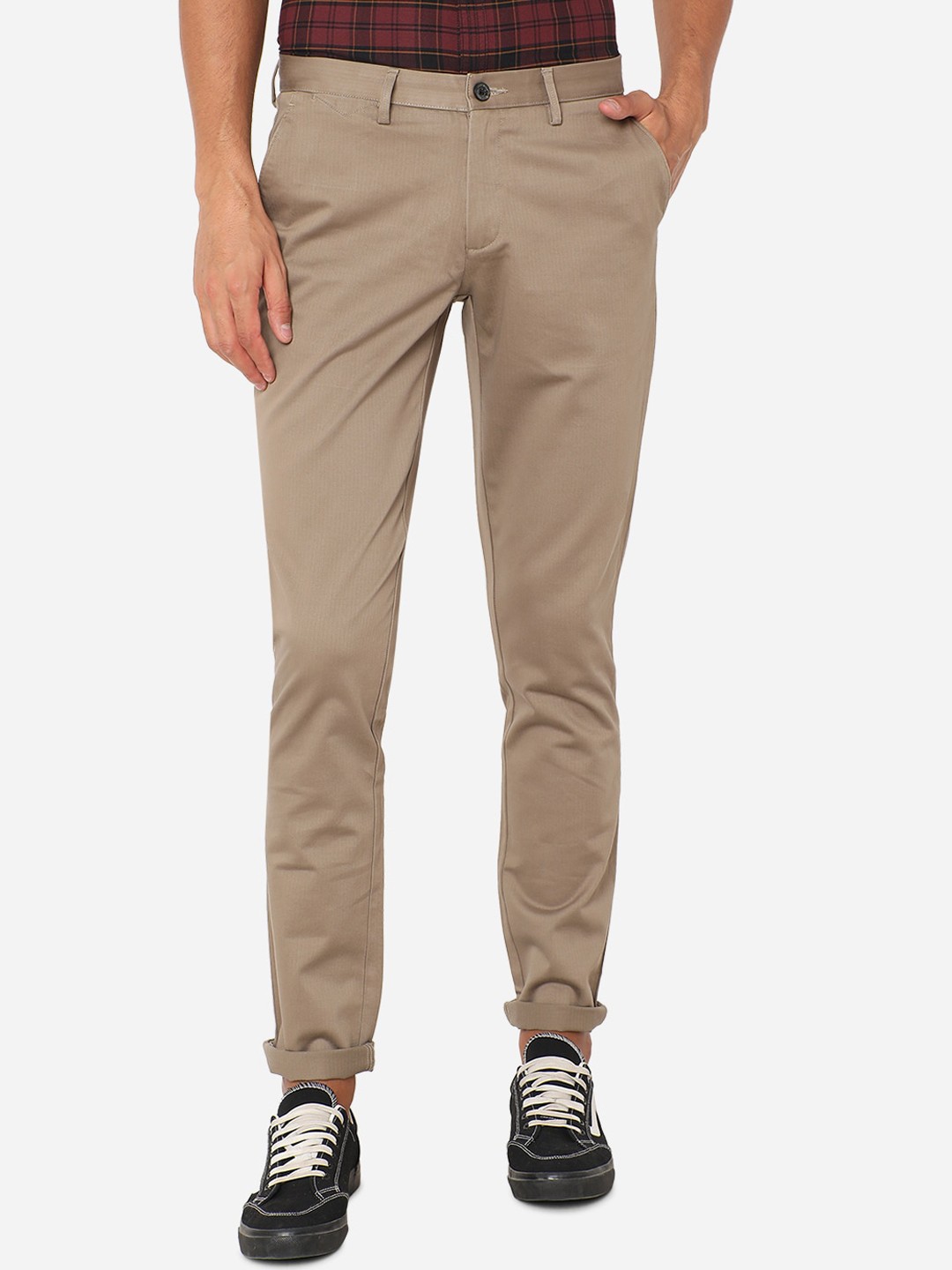 

JADE BLUE Men Khaki Slim Fit Regular Trousers