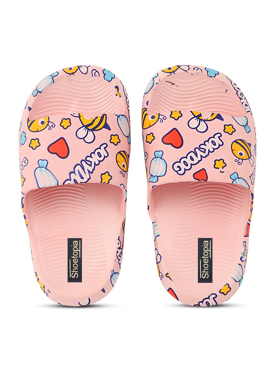 

Shoetopia Girls Peach Printed Rubber Sliders