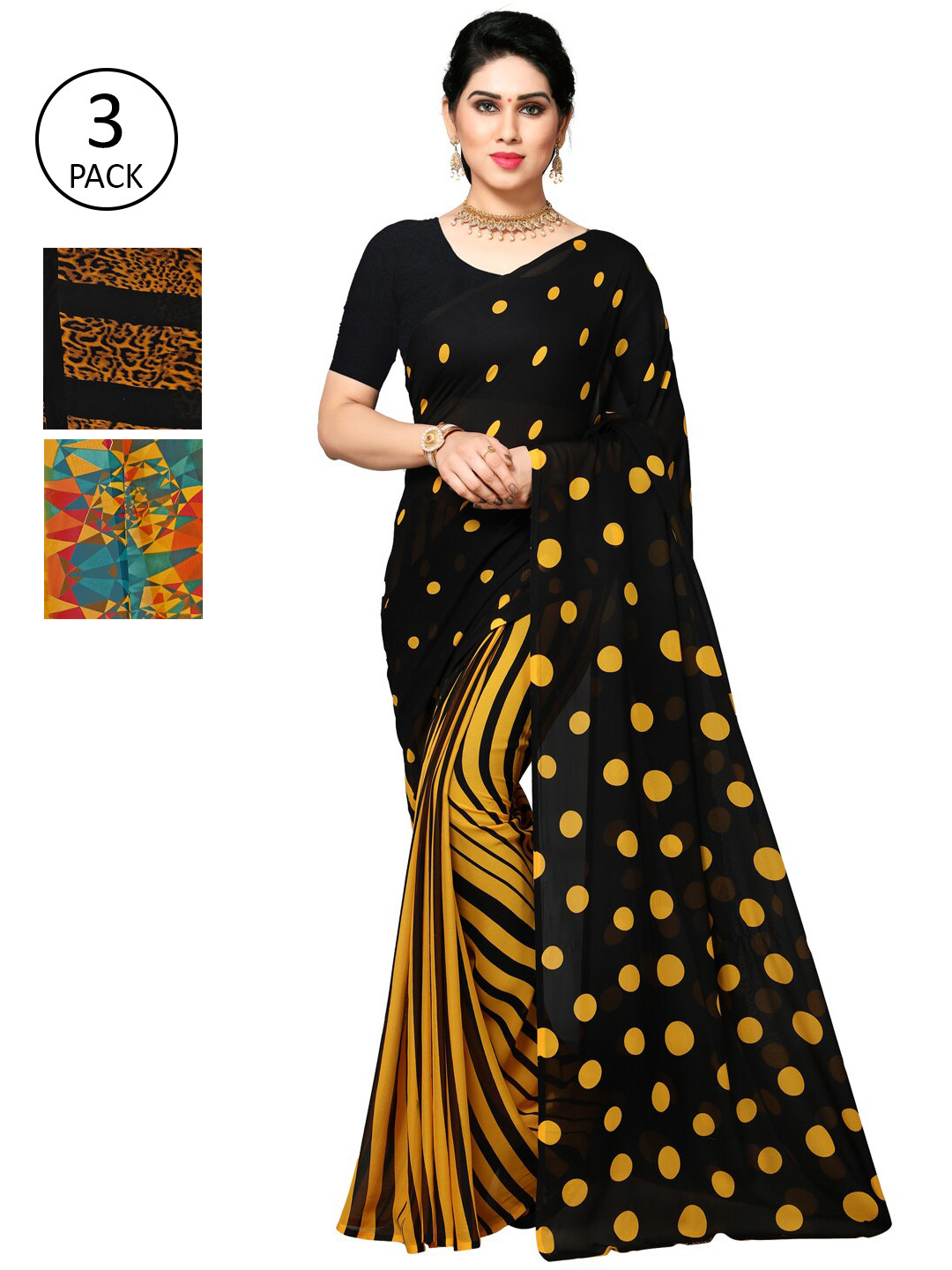 

KALINI Yellow & Black Pack of 3 Saree
