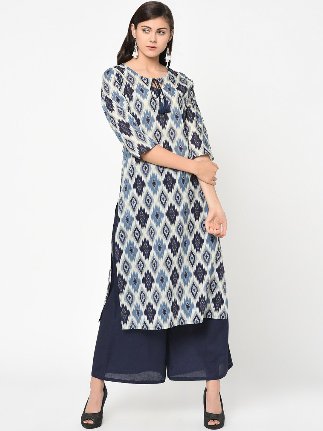 

ZIYAA Women Blue Printed Pure Cotton Kurta with Palazzos