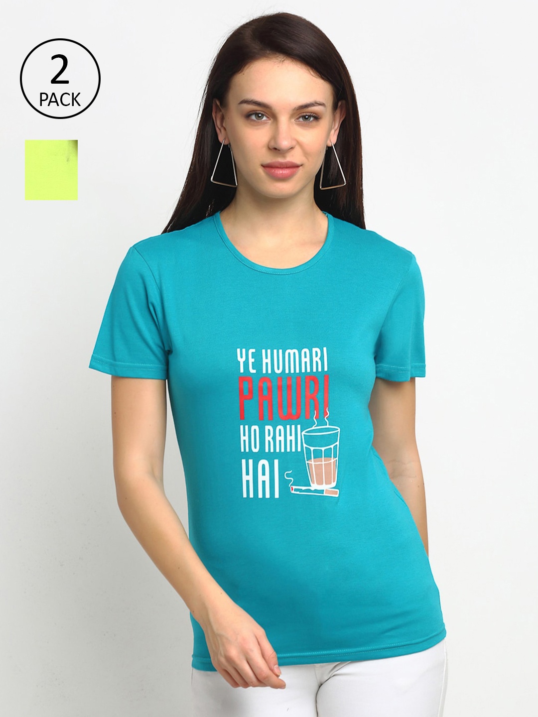 

VIMAL JONNEY Women Pack of 2 Typography Printed T-shirt, Green