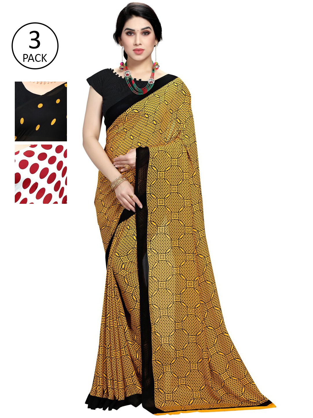 

KALINI Pack of 3 Printed Poly Georgette Saree, Multi