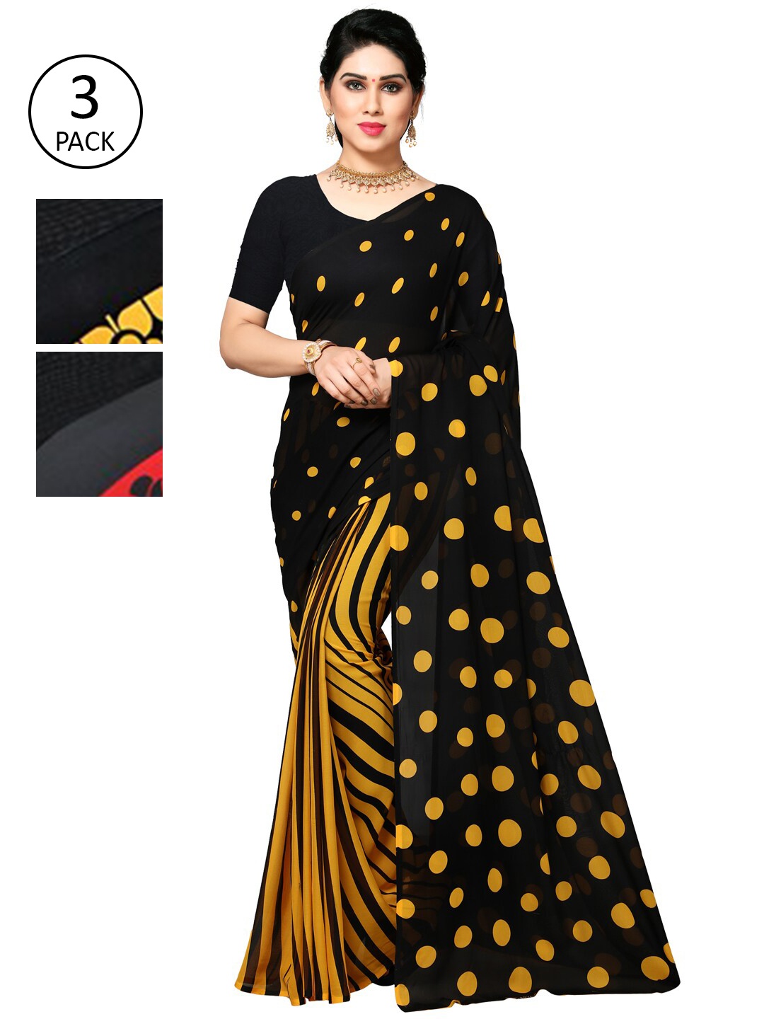 

KALINI Pack of 3 Red & Black Floral Saree