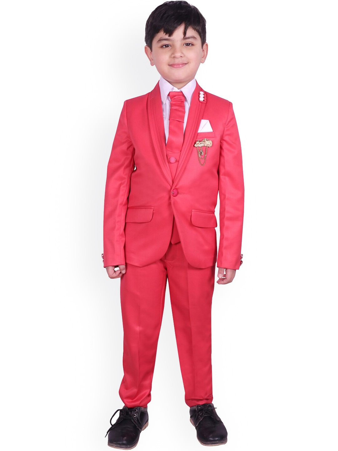 

SG YUVRAJ Boys Peach Solid Tuxedo