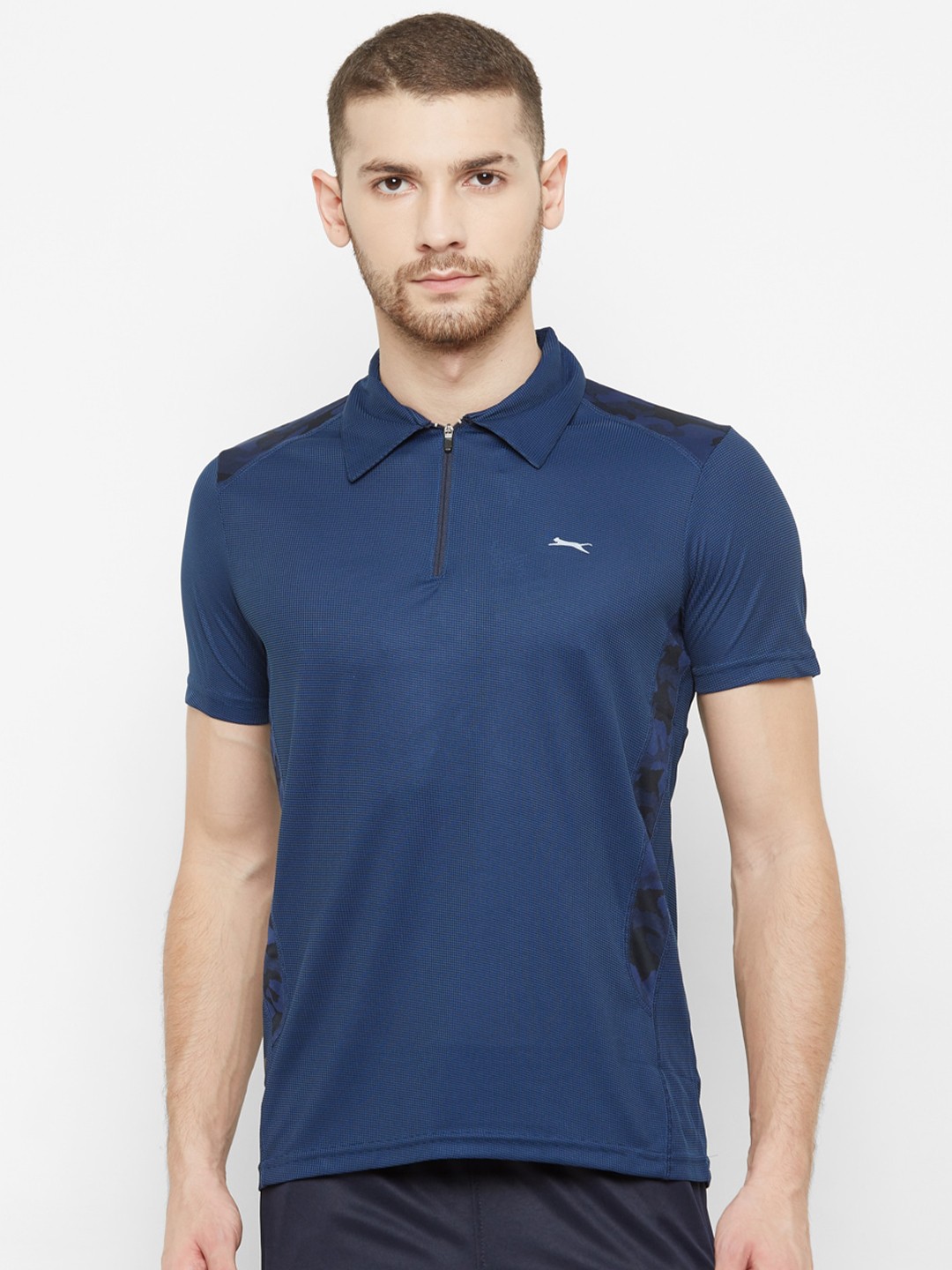 

Black Panther Men Blue Polo Collar Applique Slim Fit T-shirt
