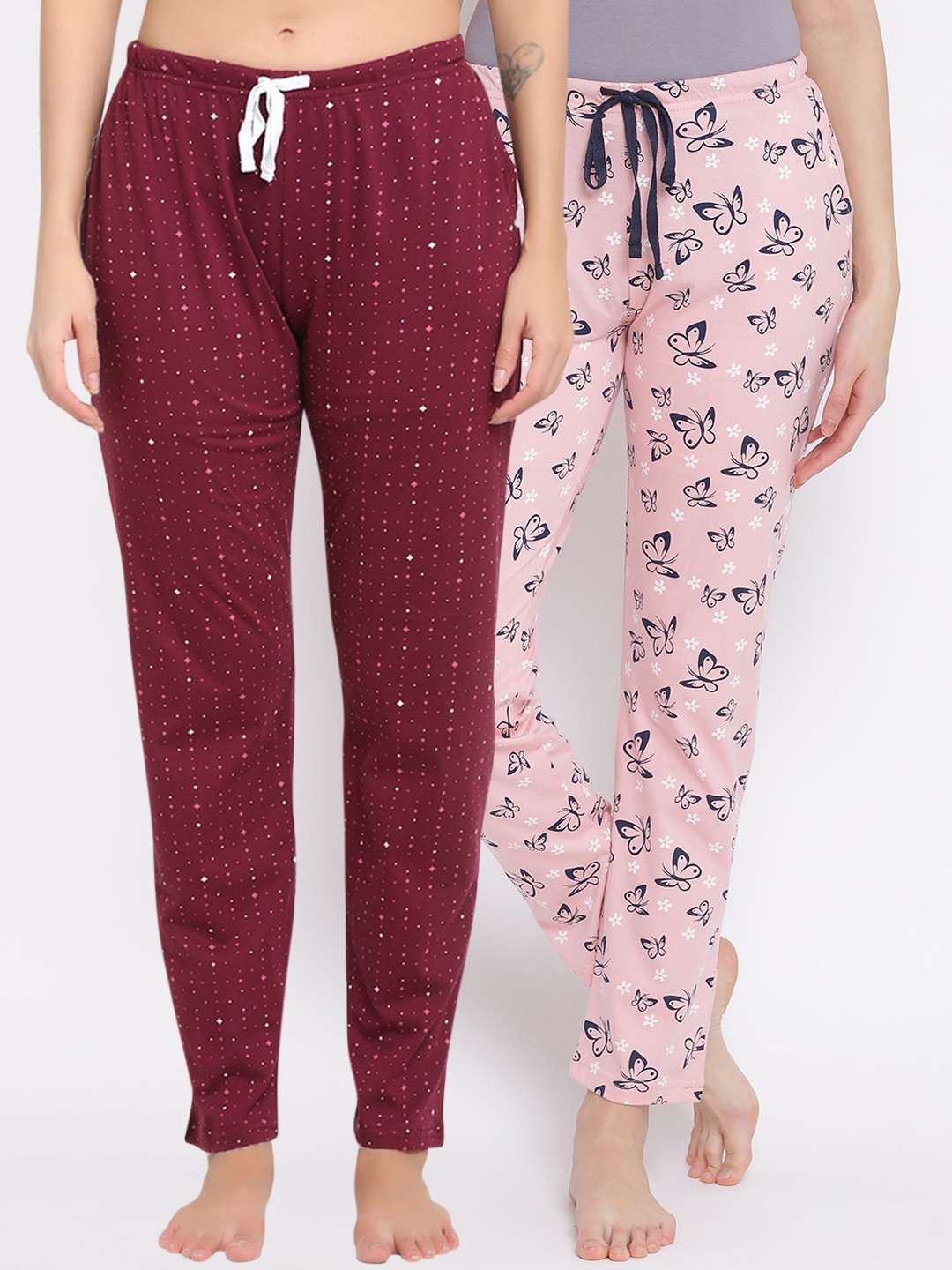 

Kanvin Women Pack Of 2 Printed Cotton Lounge Pants, Maroon