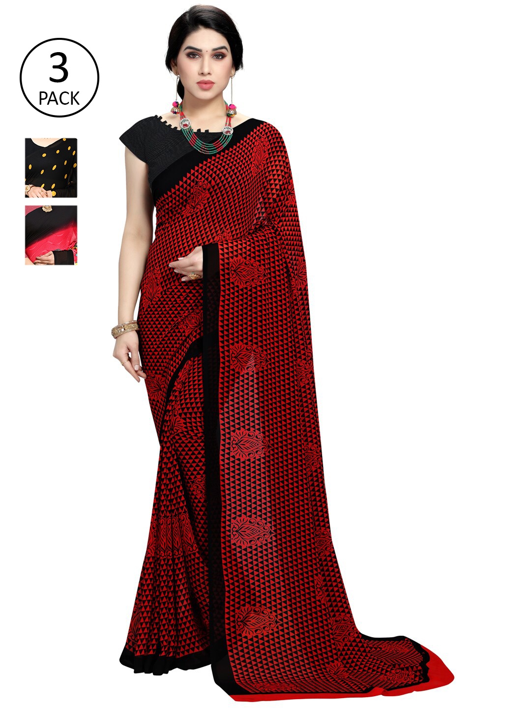 

KALINI Pack Of 3 Printed Sarees, Black