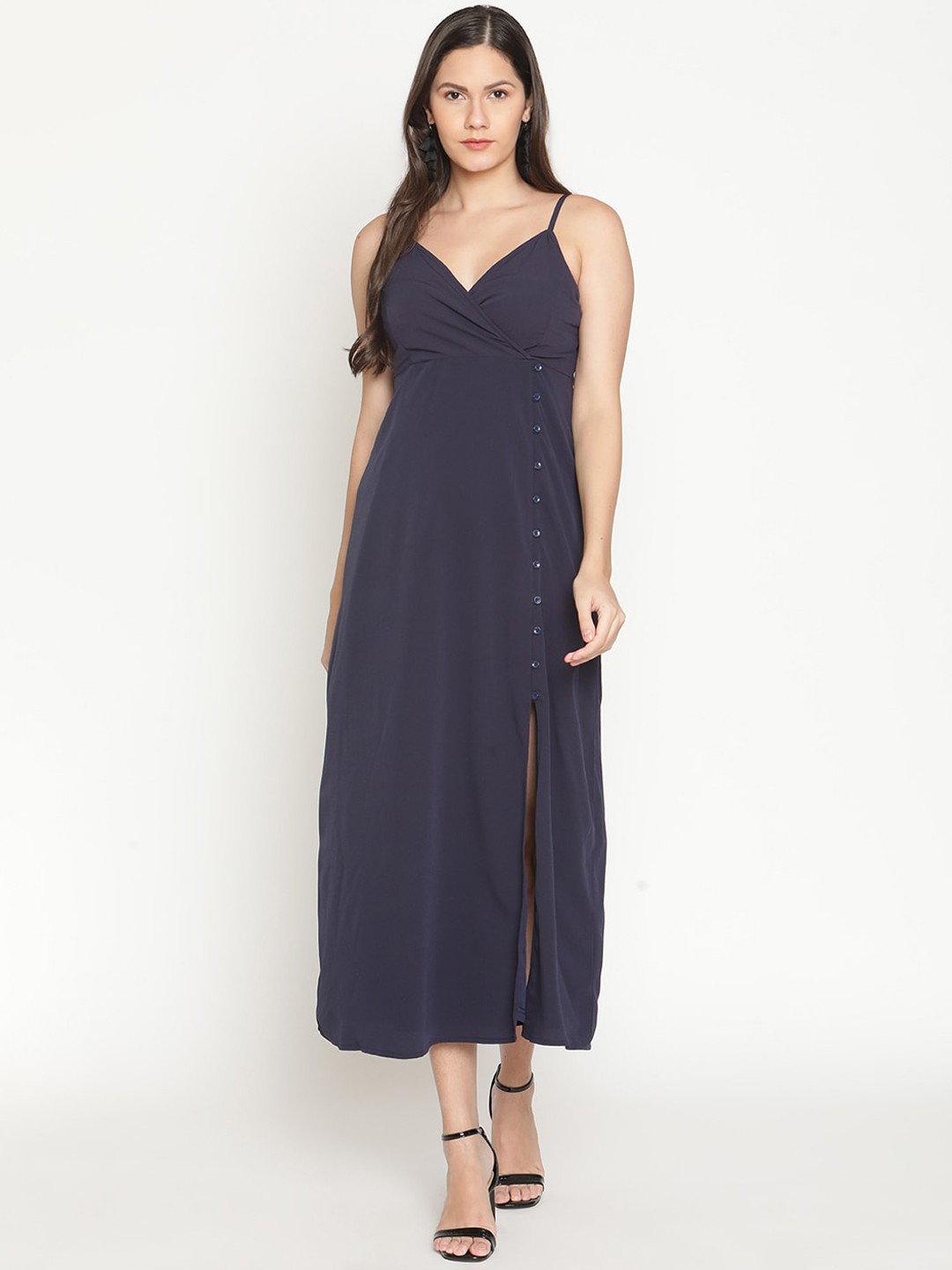 

THREAD MUSTER Navy Blue Crepe Maxi Dress