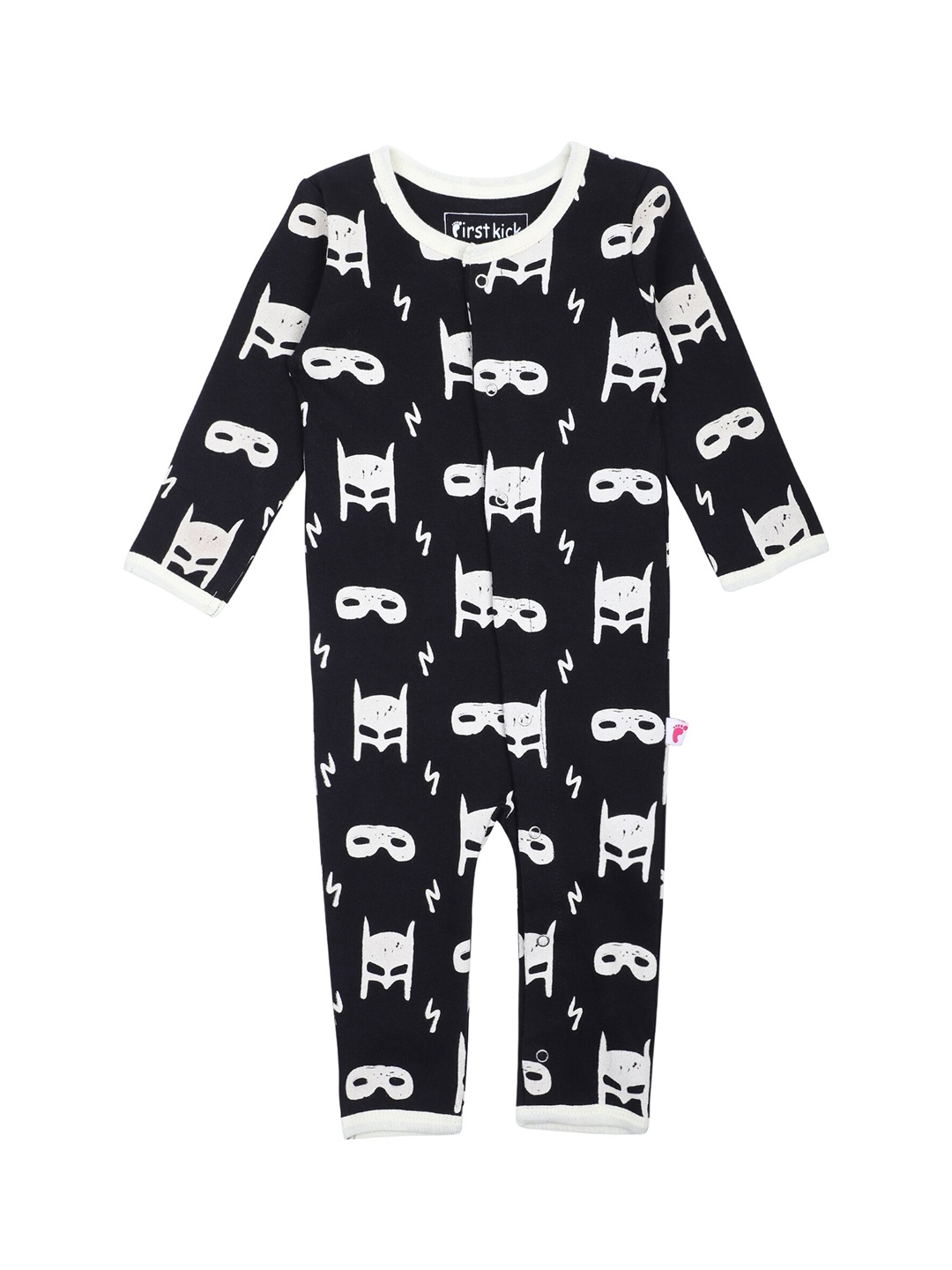 First Kick Infant Kids Black & White Printed Organic Cotton Rompers