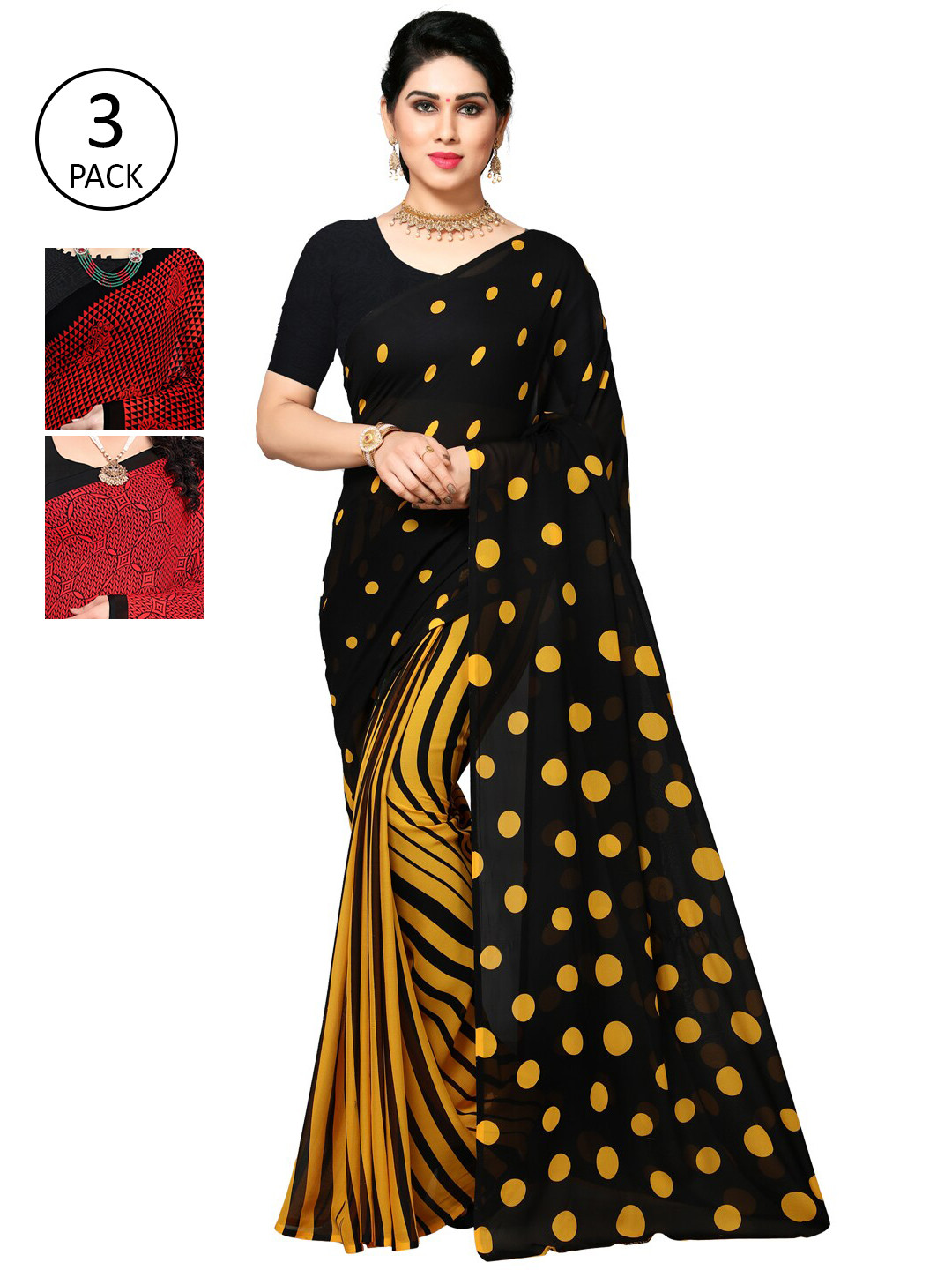 

KALINI Yellow & Black Pack of 3 Saree