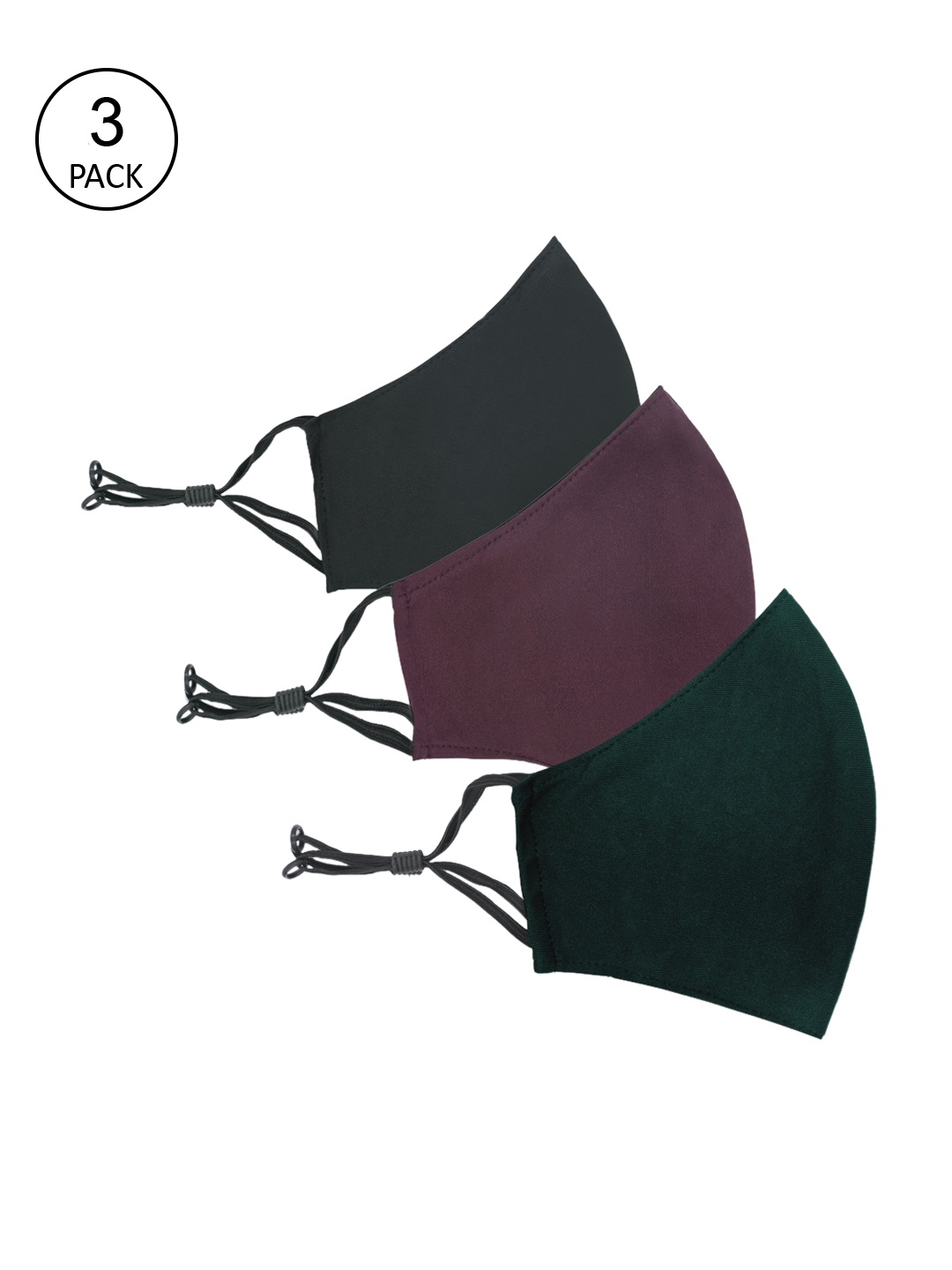 

Trend Arrest Unisex Pack Of 3 Solid 3-Ply Reusable Anti-Pollution Cloth Face Masks, Black