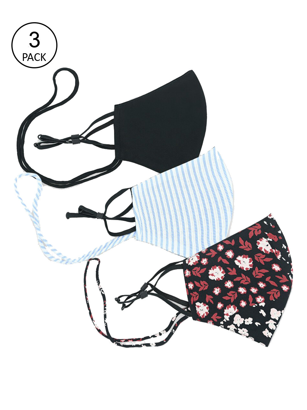 

Trend Arrest Women Pack Of 3 Printed 2-Ply Reusable Cotton Outdoor Cloth Face Masks, Black