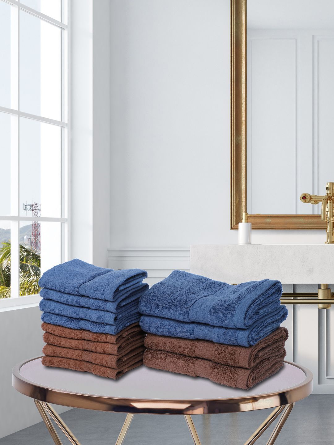 

BIANCA Set Of 12 Solid 500 GSM Pure Cotton Zero-Twist Ultra-Fluffy Towels, Blue