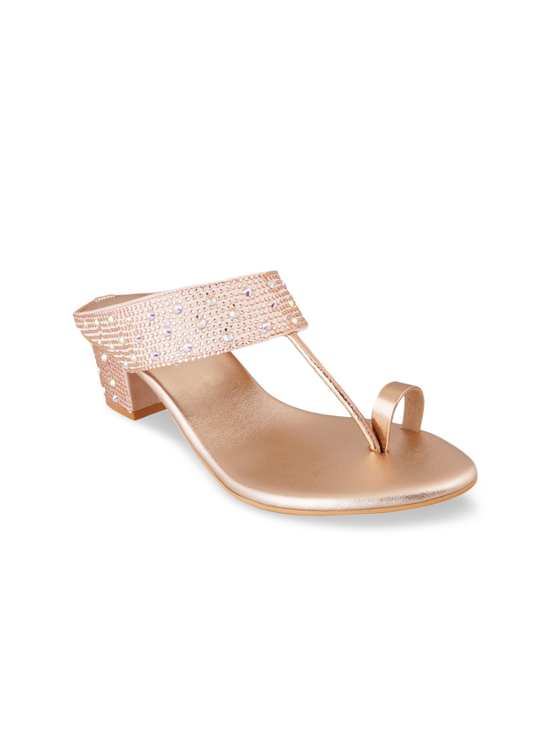 

pelle albero Rose Gold Embellished Ethnic Block Sandals