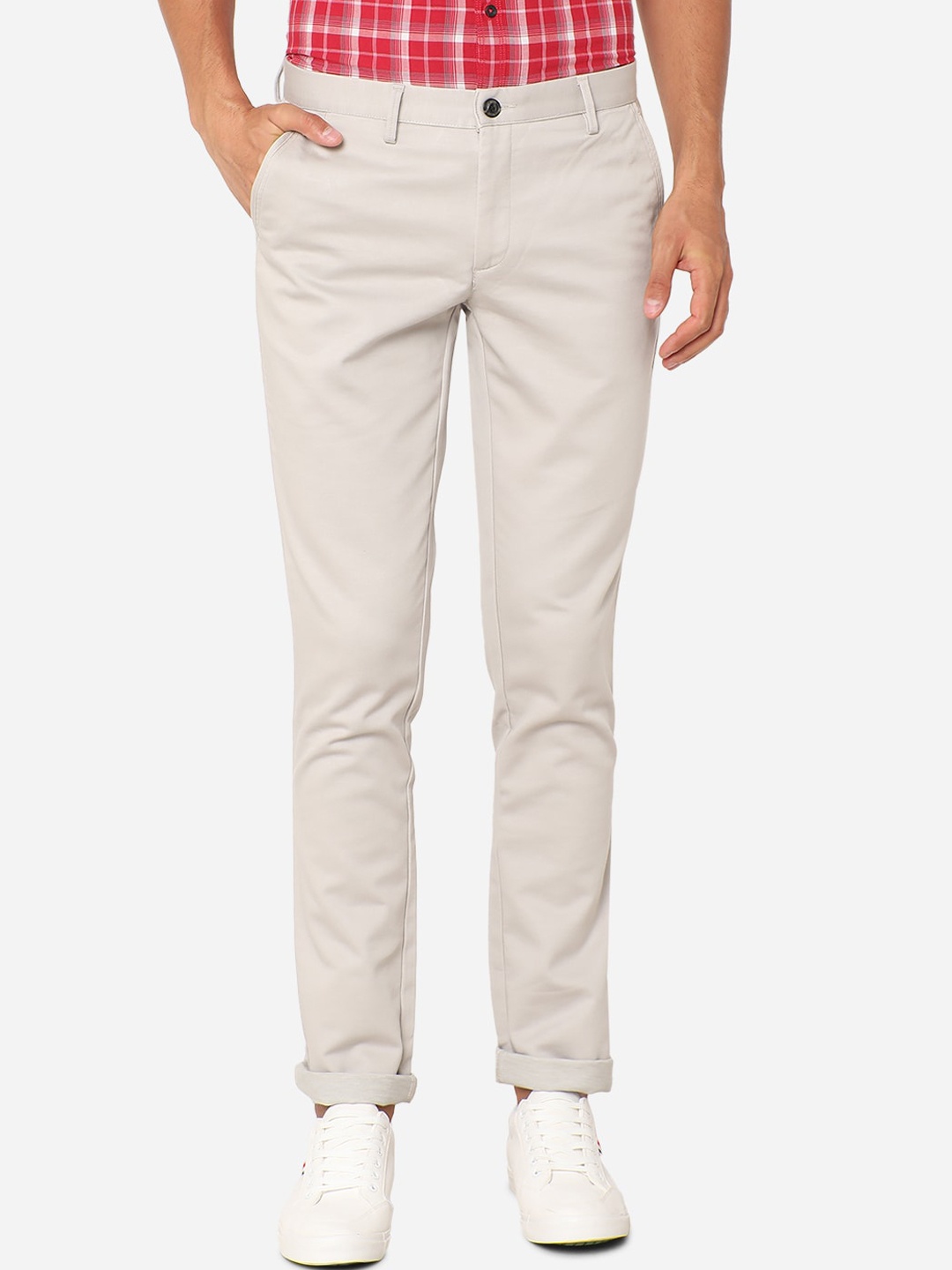 

JADE BLUE Men Beige Slim Fit Cotton Regular Trousers