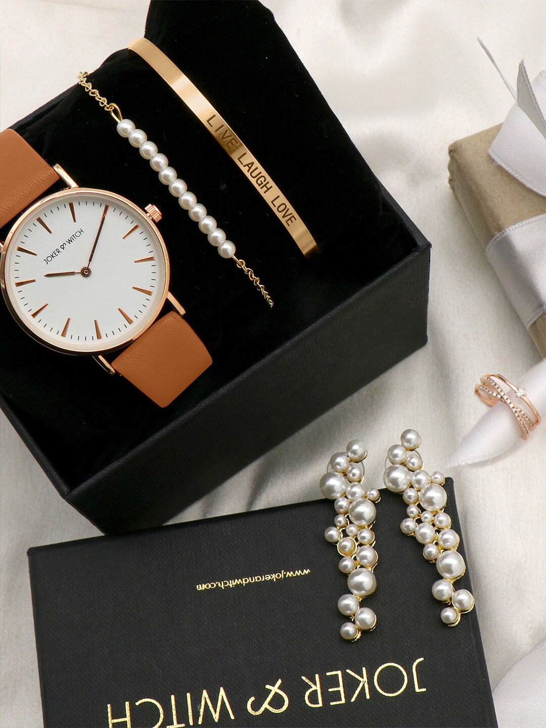 

JOKER & WITCH Women White & Rose-Gold Watch Gift Set JWLS121