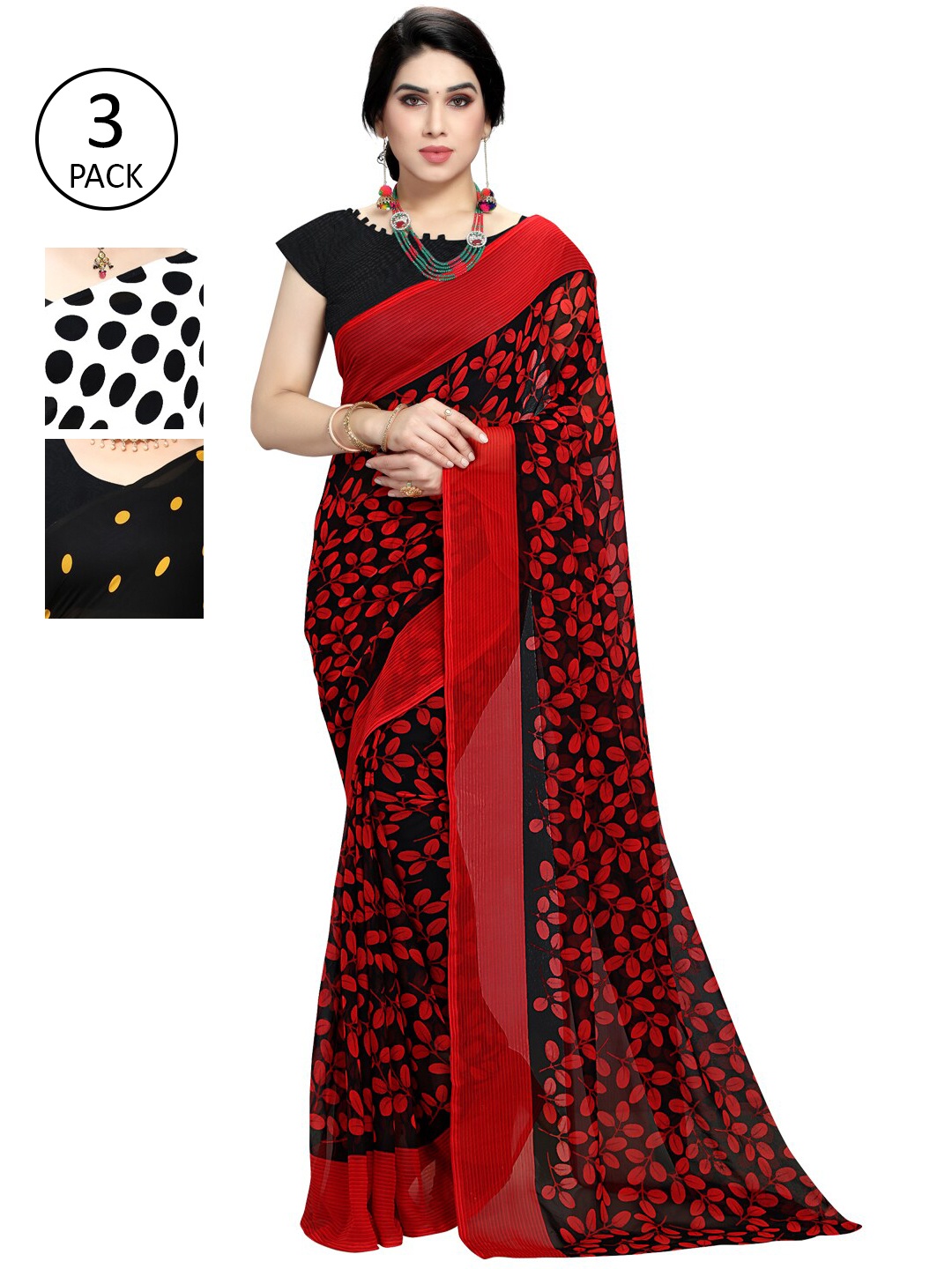 

KALINI Pack of 3 Black & Yellow Printed Saree