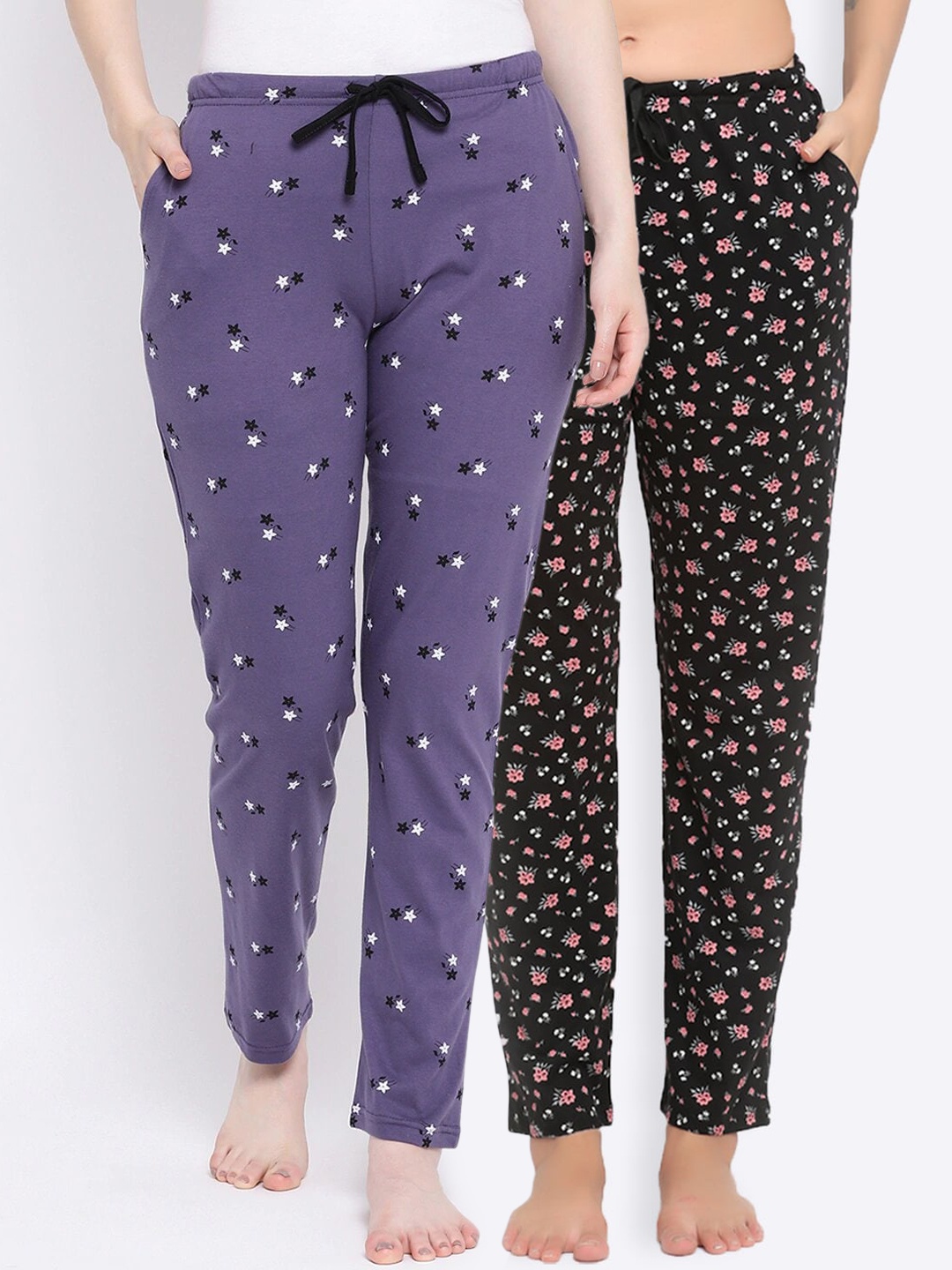 

Kanvin Women Pack Of 2 Printed Cotton Lounge Pants, Black