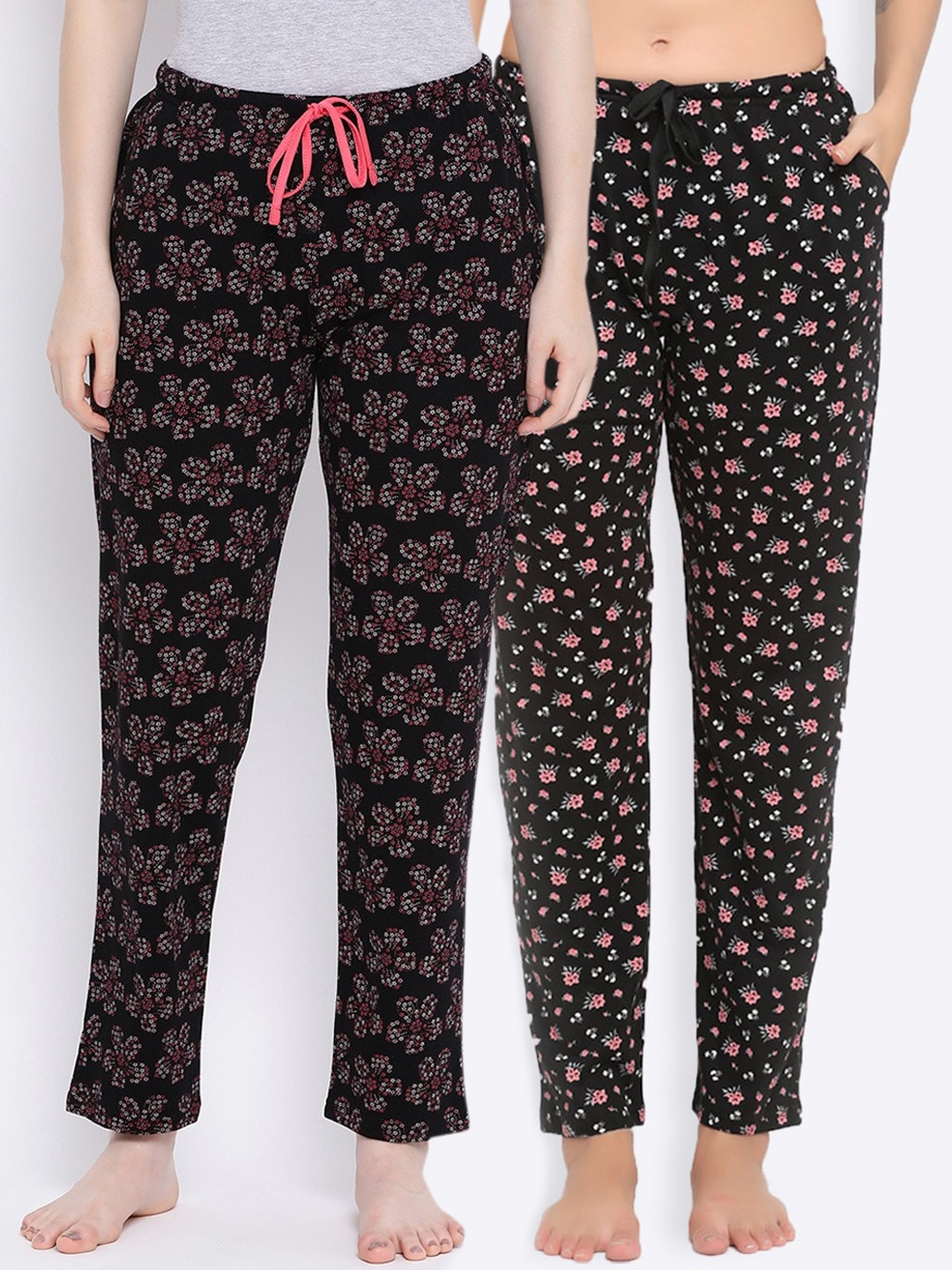 

Kanvin Women Pack Of 2 Printed Pure Cotton Lounge Pants, Black
