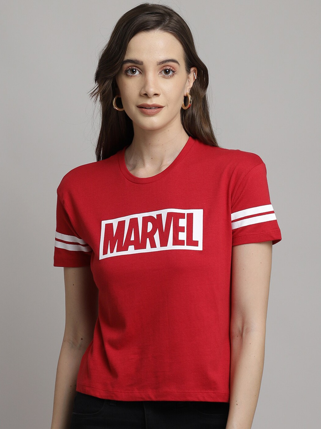 

Free Authority Women Red White Cotton Marvel Comics Print Pure Cotton T-shirt