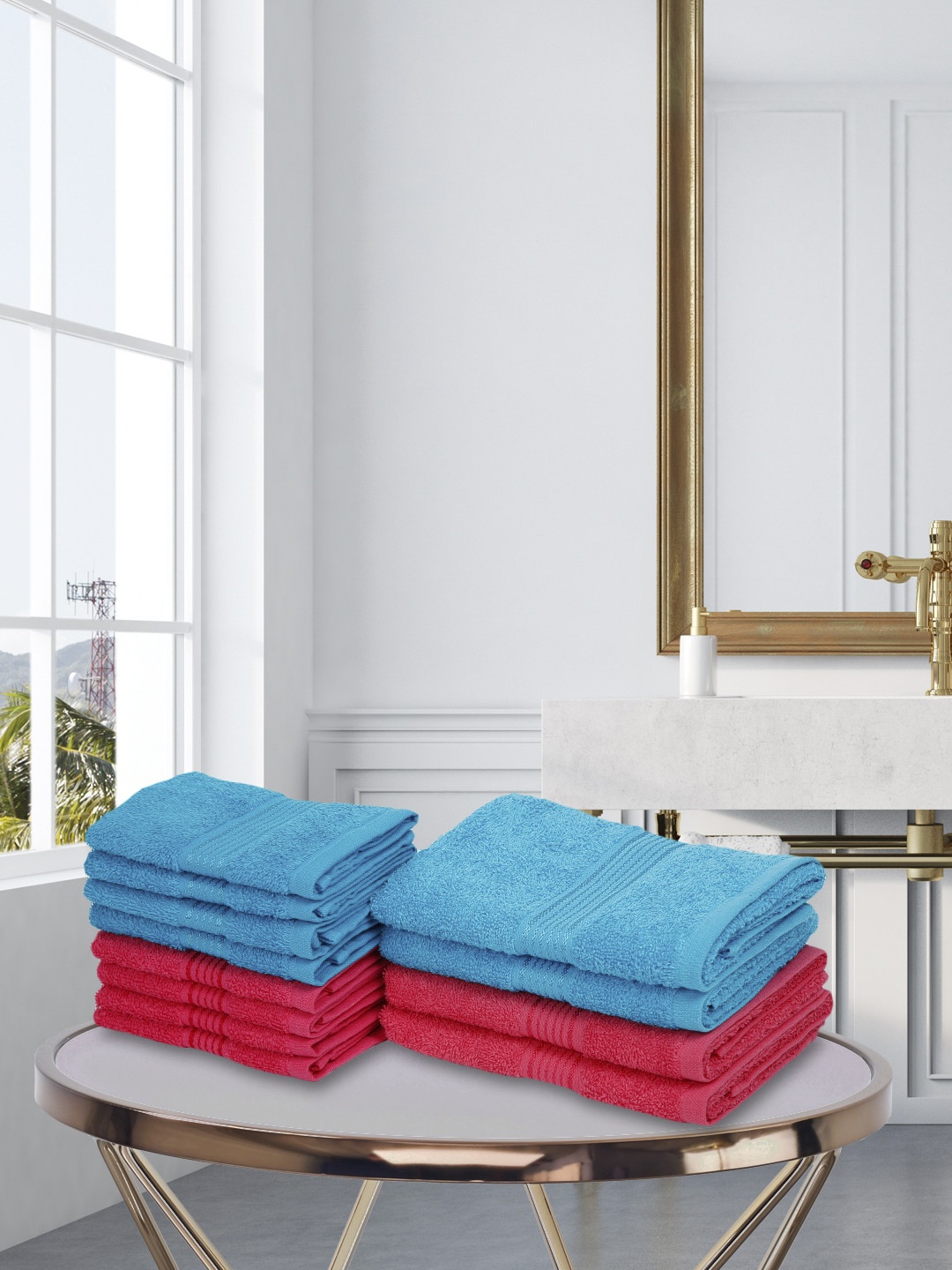 

KOPA Set Of 12 Solid 380 GSM Pure Cotton Super-Soft Terry Towel Set, Turquoise blue