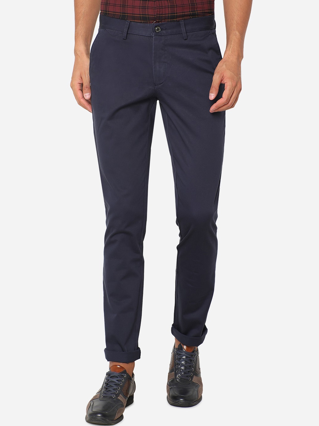 

JADE BLUE Men Navy Blue Slim Fit Pure Cotton Regular Trousers