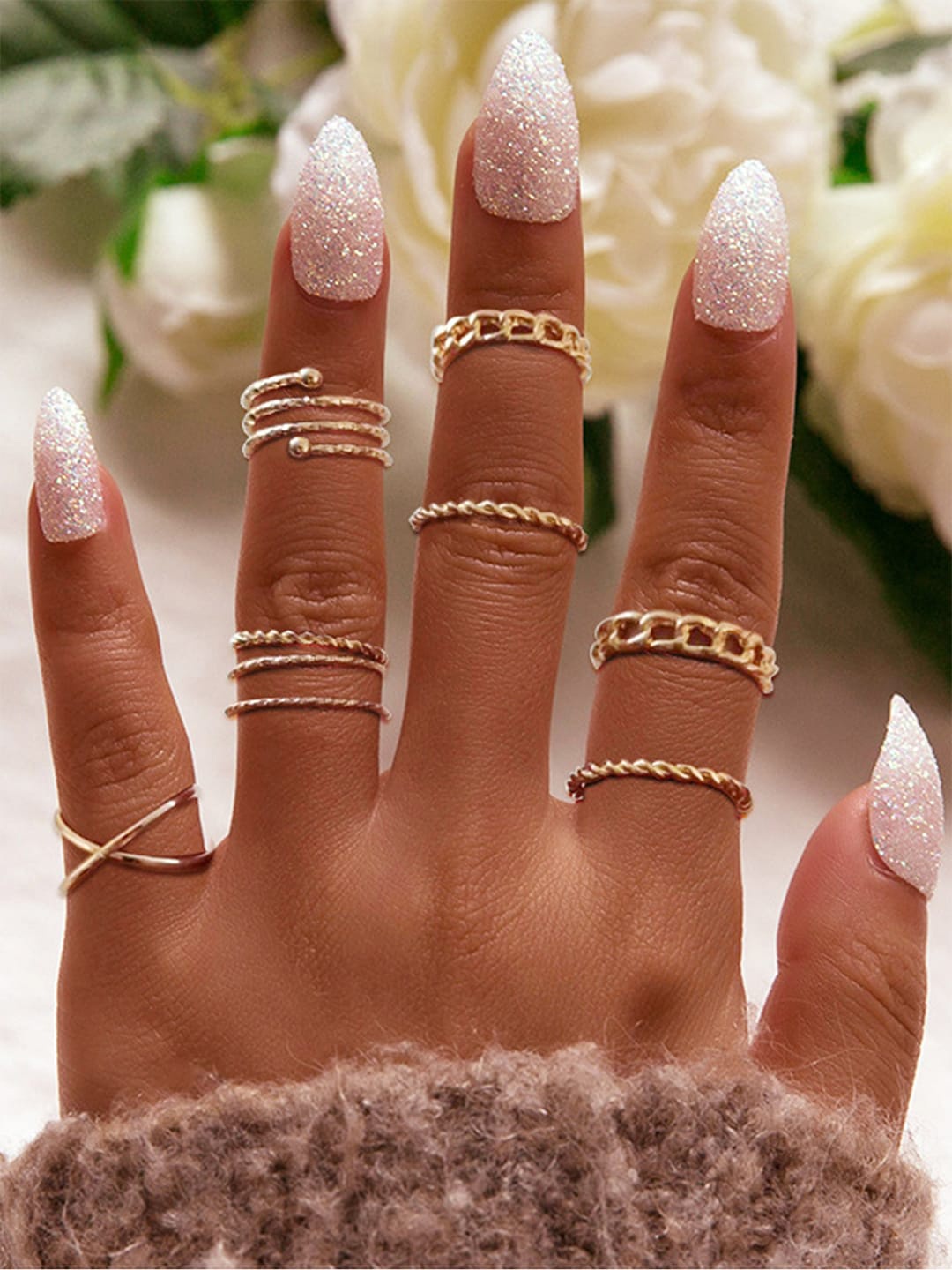 

ToniQ Set Of 8 Gold-Plated Finger Ring
