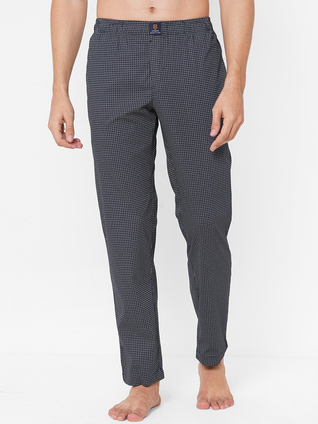 

URBAN SCOTTISH Men Navy Blue & White Printed Pure Cotton Lounge Pants