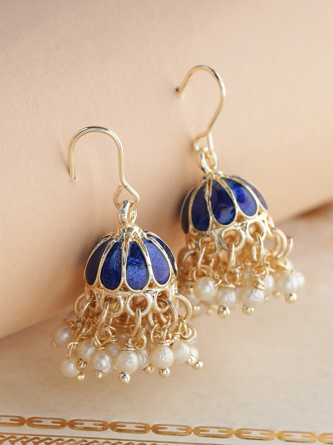 

Shoshaa Women Blue & Gold Enamelled Jhumka Earrings