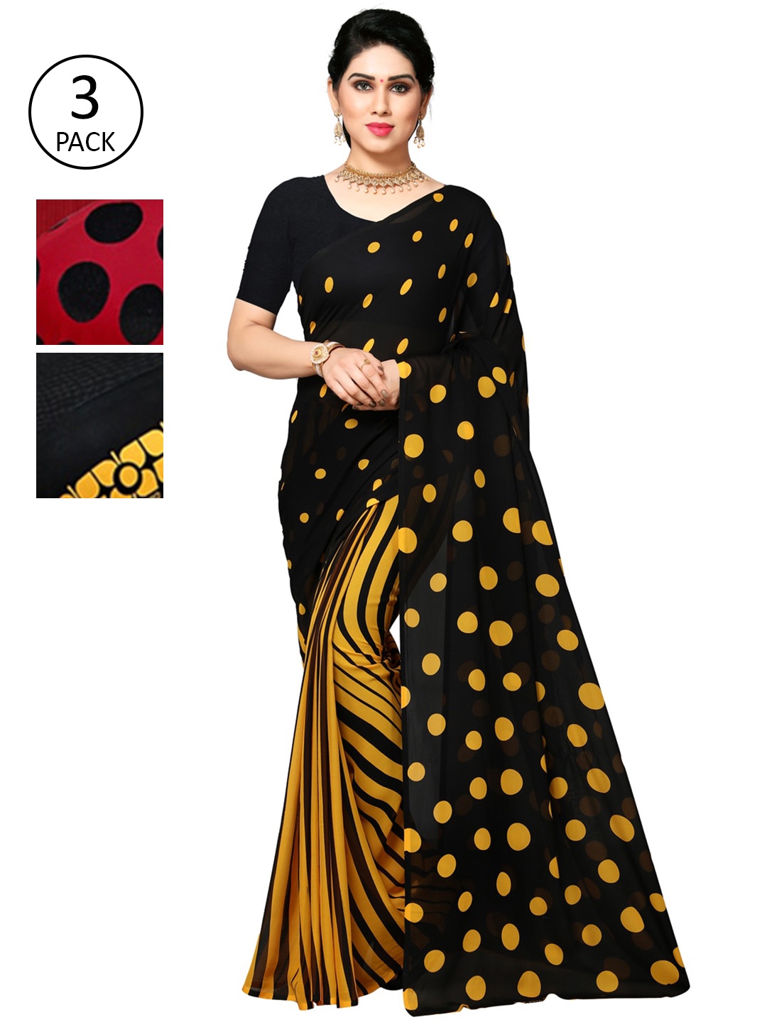 

KALINI Pack Of 3 Sarees, Yellow