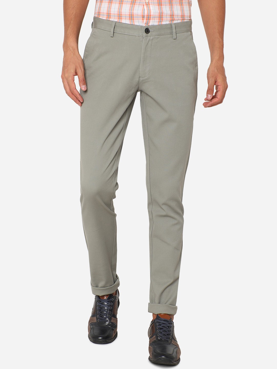 

JADE BLUE Men Green Slim Fit Cotton Regular Trousers