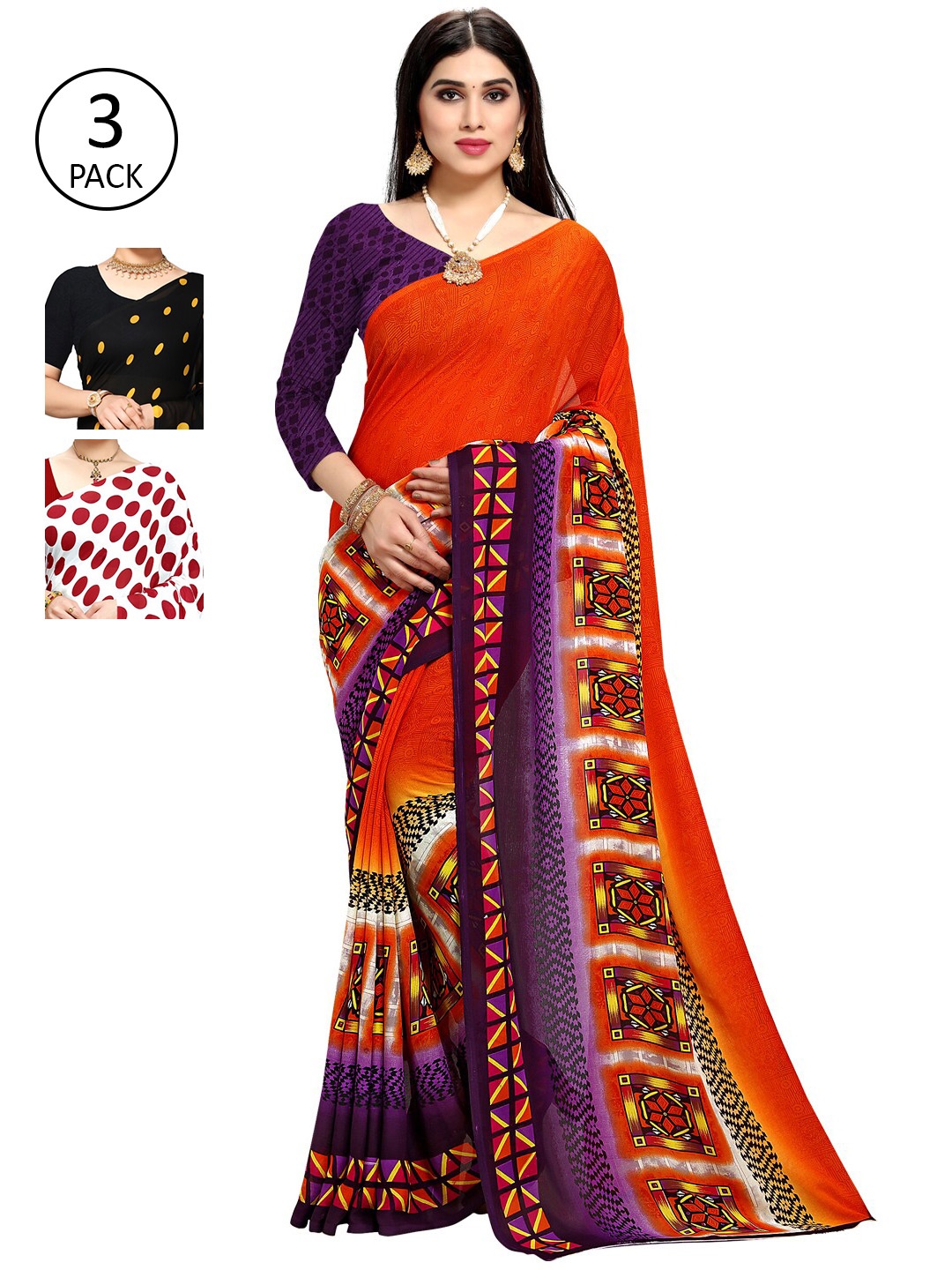 

KALINI Pack Of 3 Yellow & Black Saree