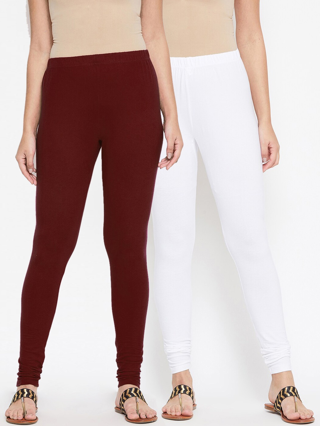 

Bitterlime Women Pack of 2 Solid Churidar-Length Leggings, White