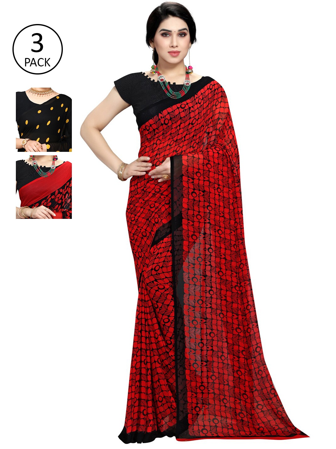 

KALINI Red & Black Saree
