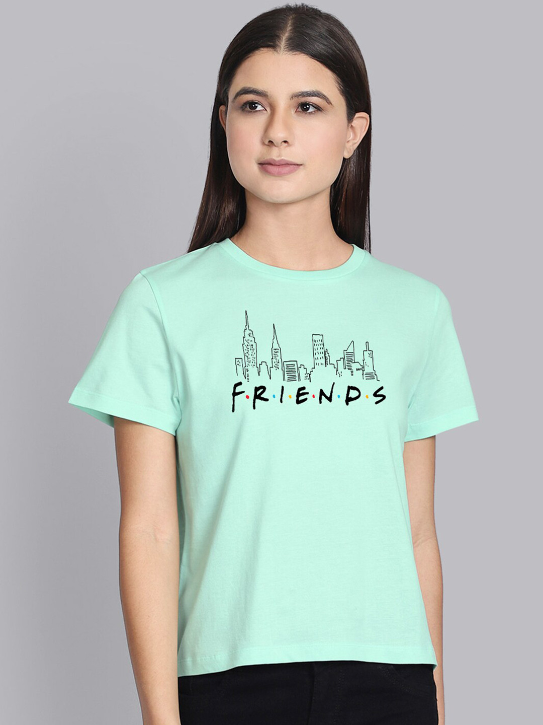 

Free Authority Women Green Cotton Friends Featured Pure Cotton T-shirt