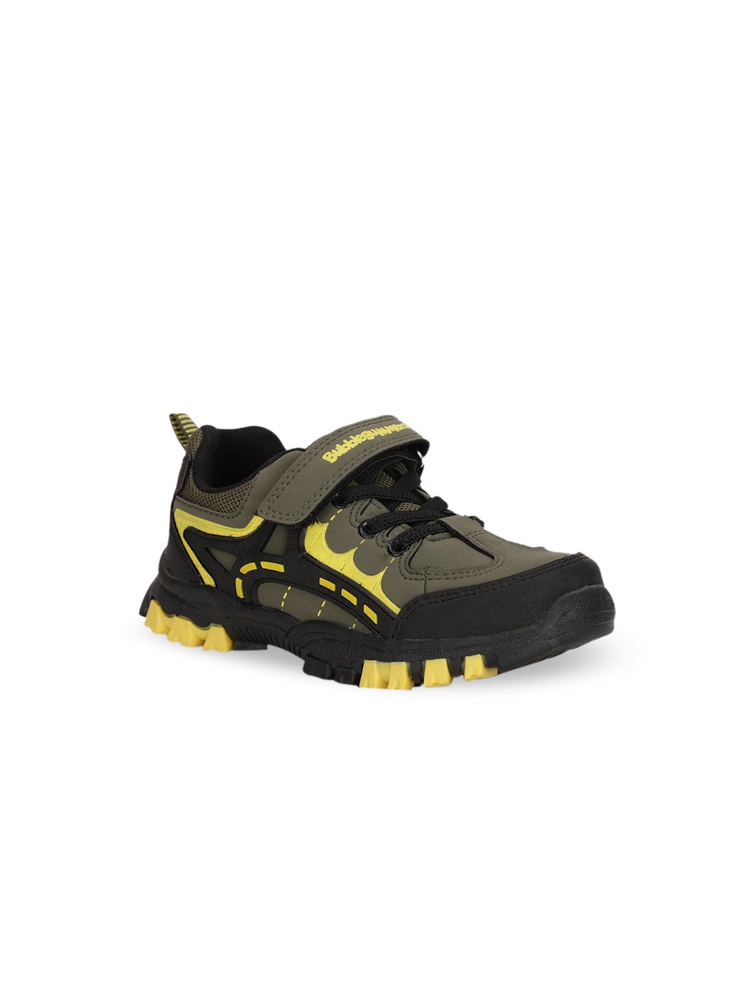 Bubblegummers Boys Olive Green & Yellow Sneakers