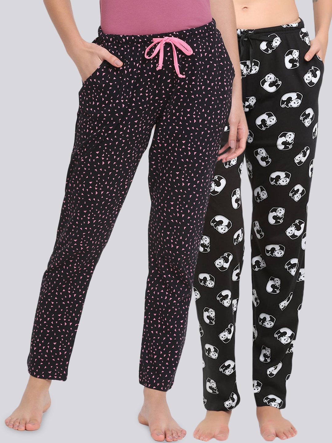 

Kanvin Women Pack Of 2 Black Printed Pure Cotton Lounge Pants