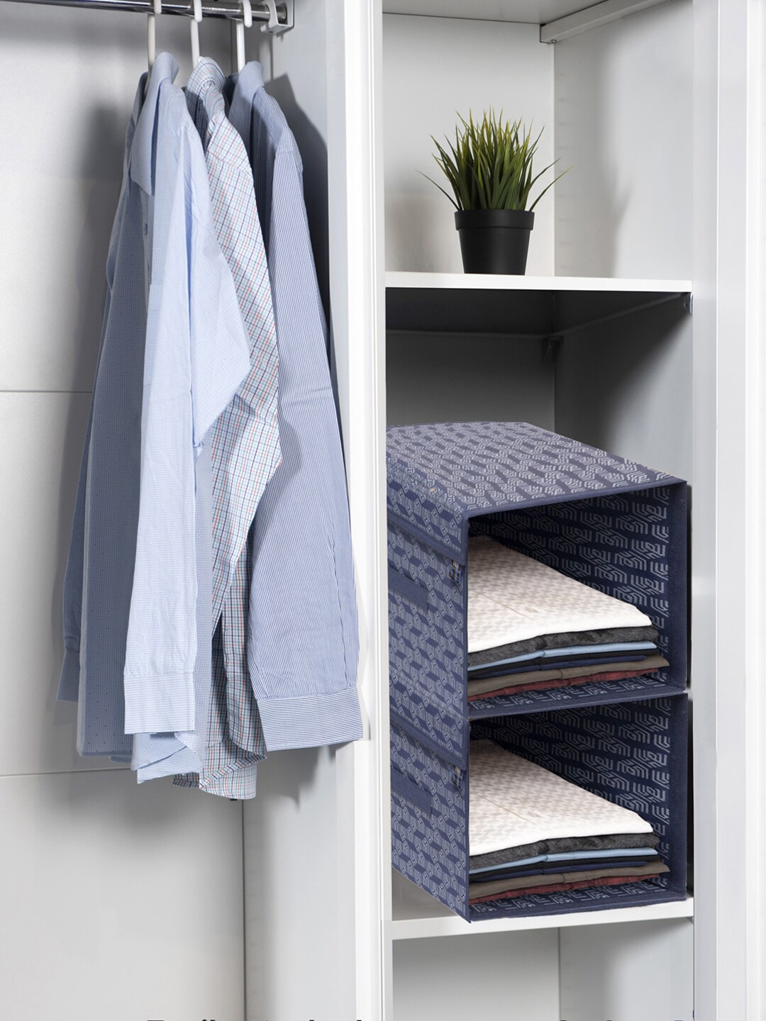 

HOMESTRAP Pack Of 4 Blue Printed Shirt Stacker Wardrobe Sustainable Organizers
