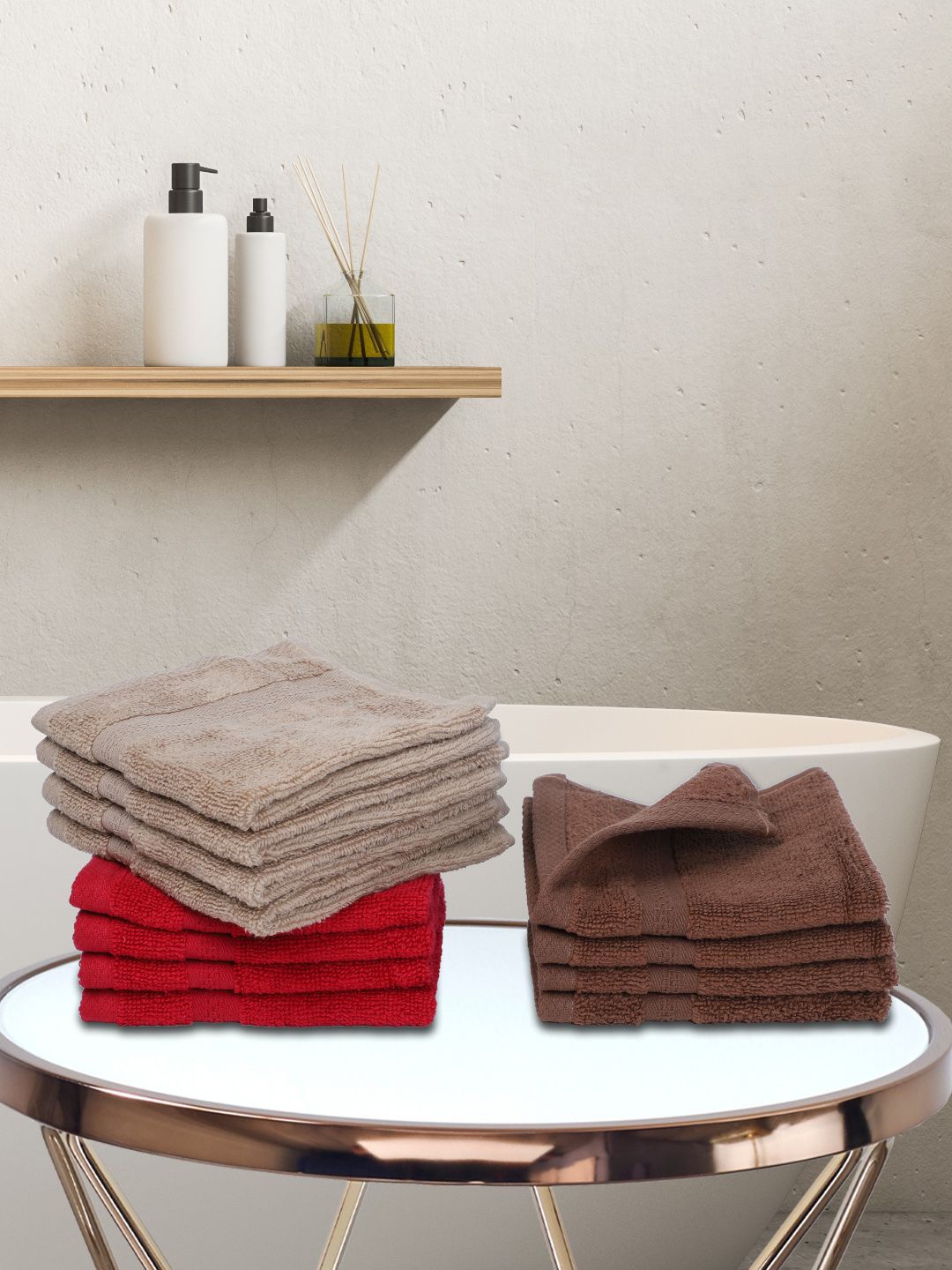 

BIANCA Set Of 12 Multicoloured Solid 380 GSM Pure Combed Cotton Terry Face Towels, Multi