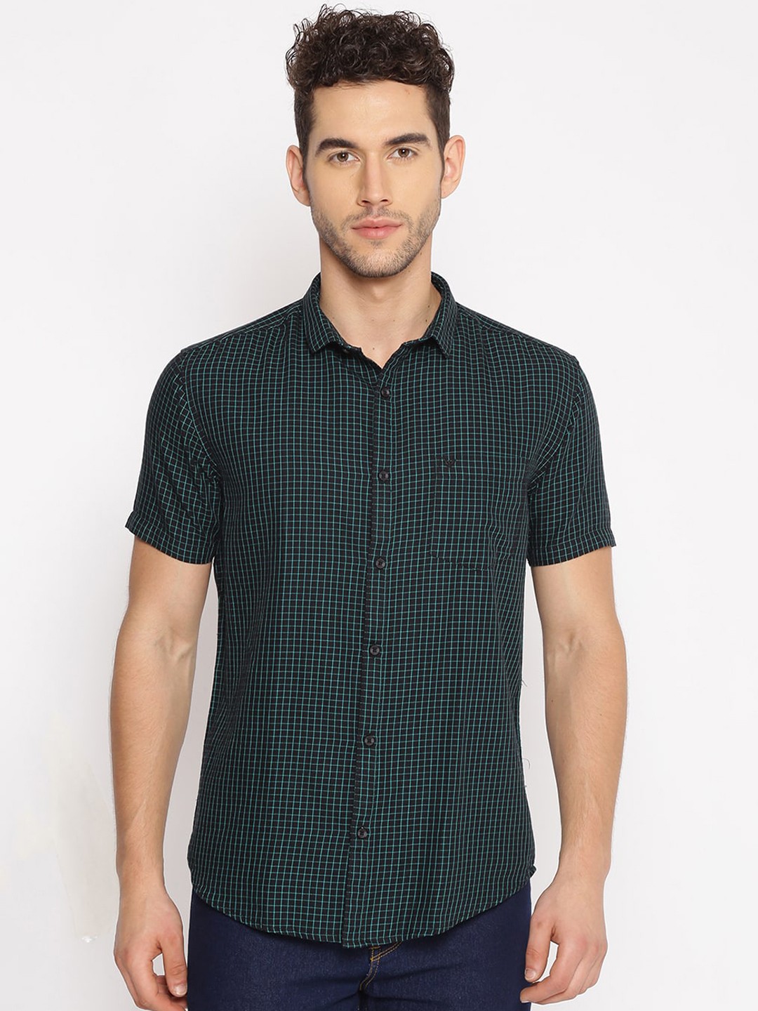 

SHOWOFF Men Green & Black Comfort Slim Fit Checked Casual Shirt
