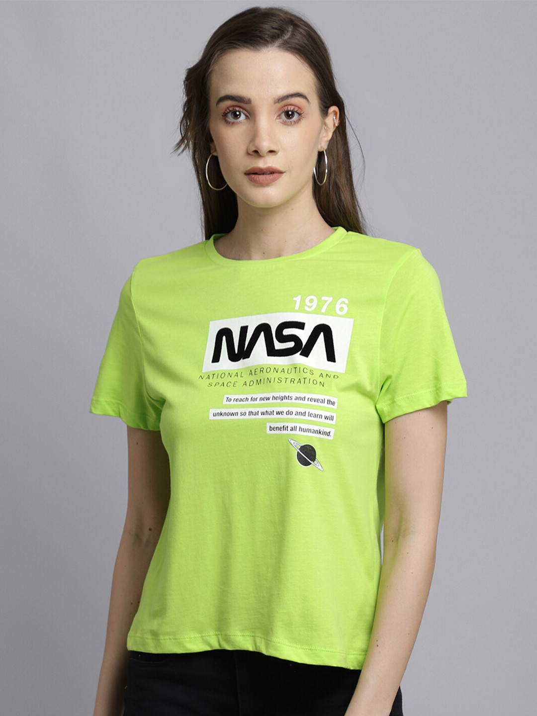 

Free Authority Women Green Cotton NASA Featured Pure Cotton T-shirt