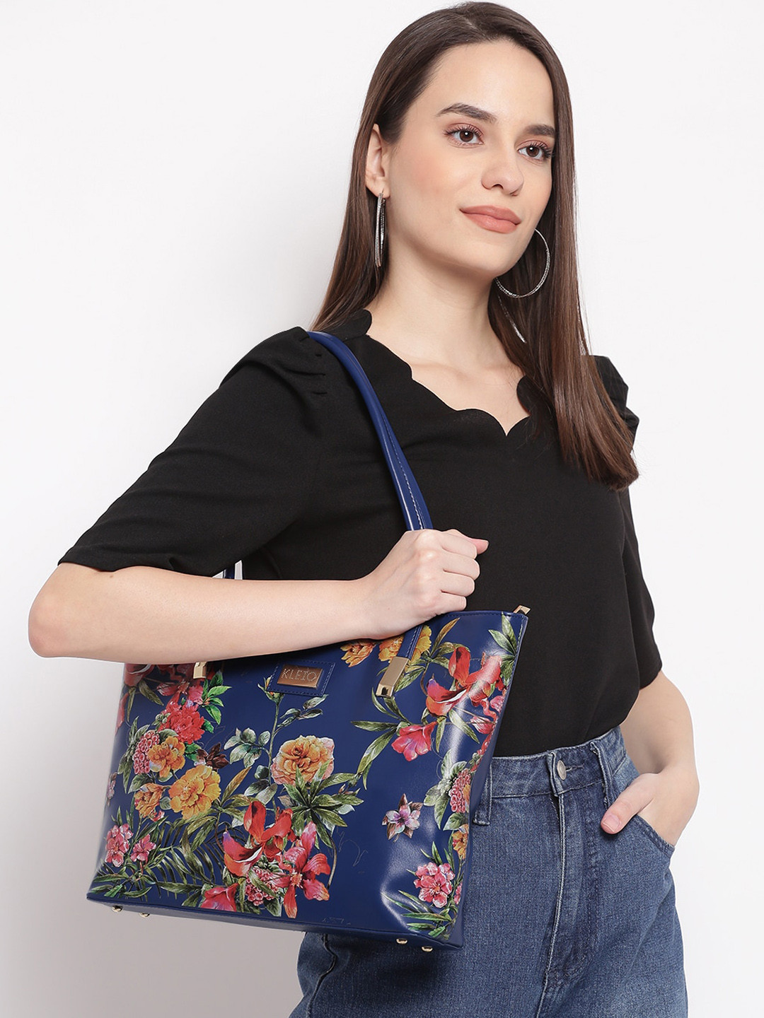 

KLEIO Floral Printed Shoulder Bag, Blue