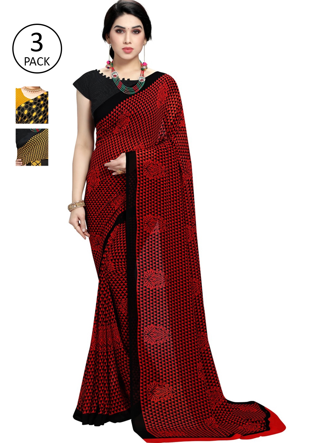 

KALINI Pack of 3 Yellow & Black Printed Saree