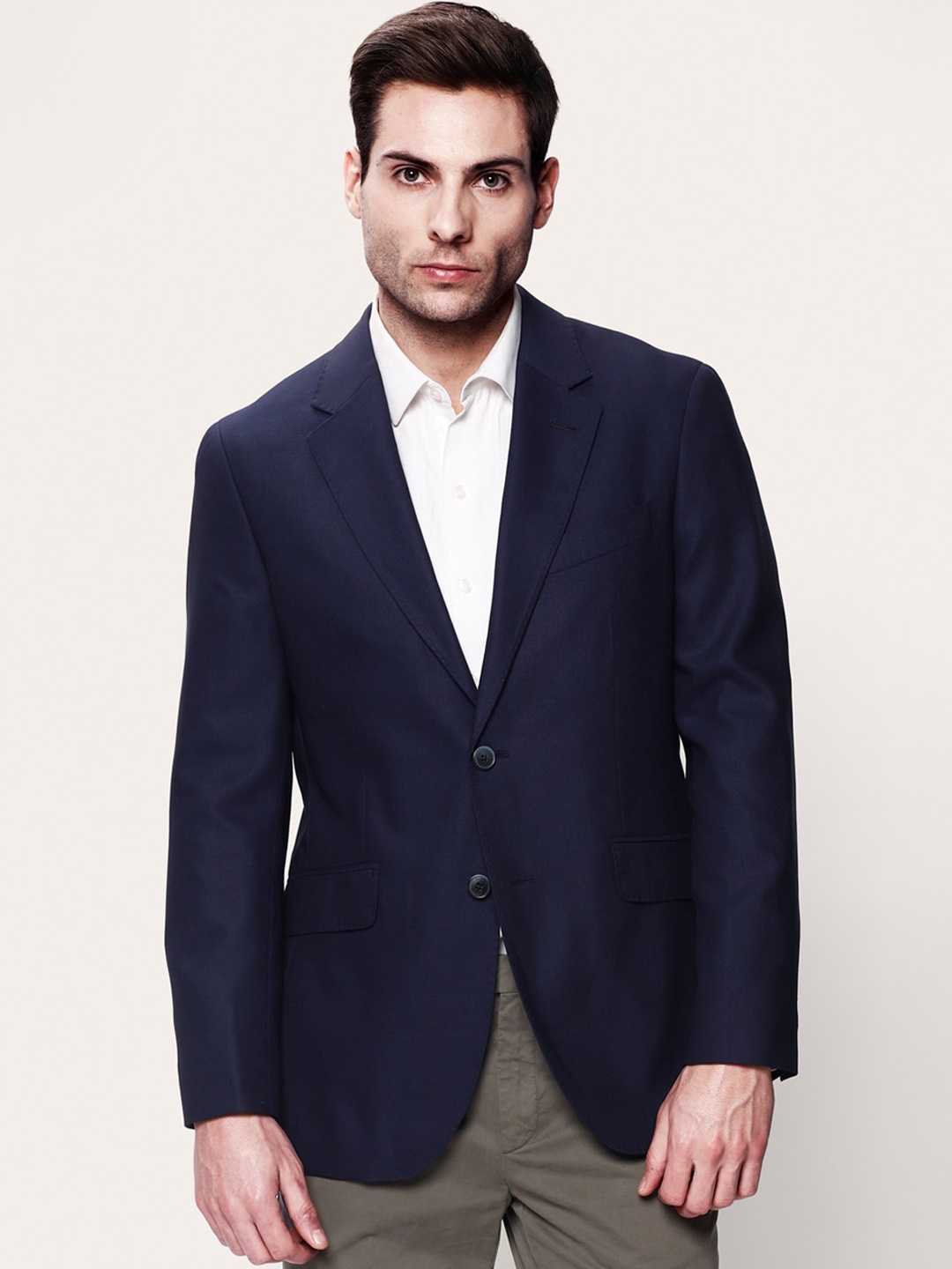 

HACKETT LONDON Men Navy Blue Solid Single Breasted Pure Wool Formal Blazer