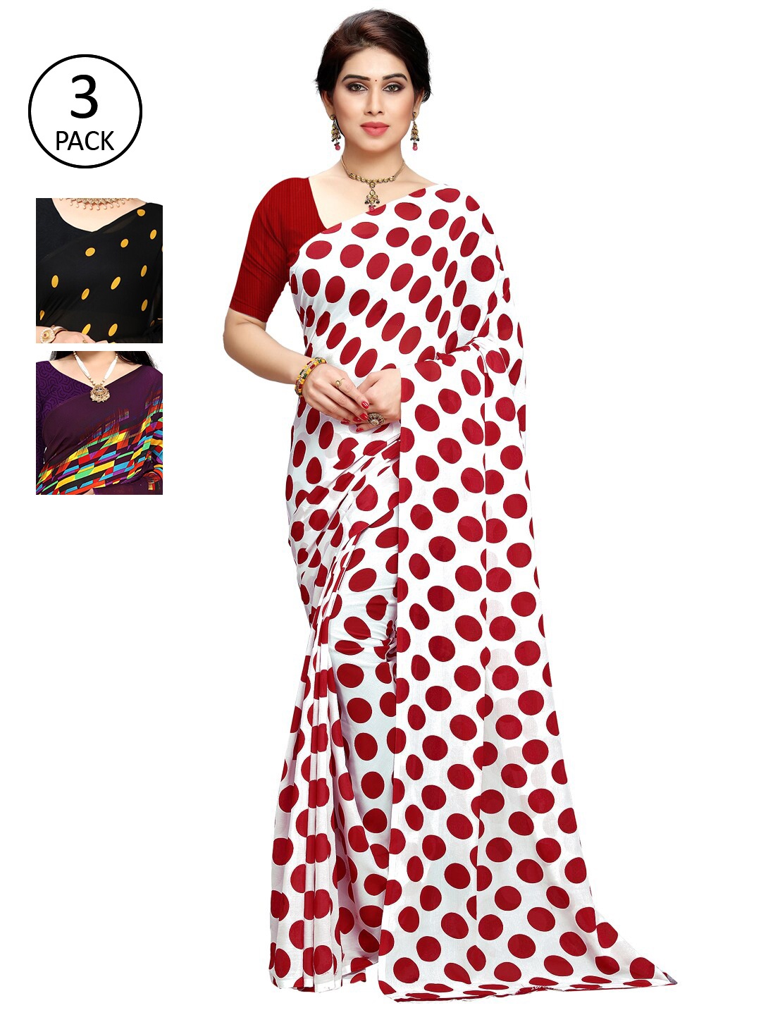 

KALINI White & Black Pack of 3 Saree