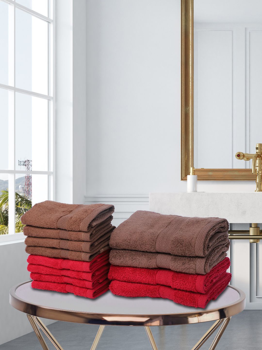 

BIANCA Set Of 12 Solid Zero-Twist Pure Cotton 500 GSM Ultra-Fluffy Towel Set, Brown
