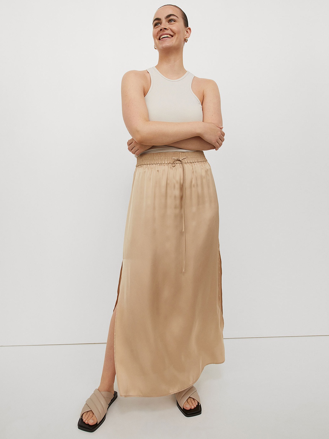 

H&M Women Beige Ankle-length Satin Skirt