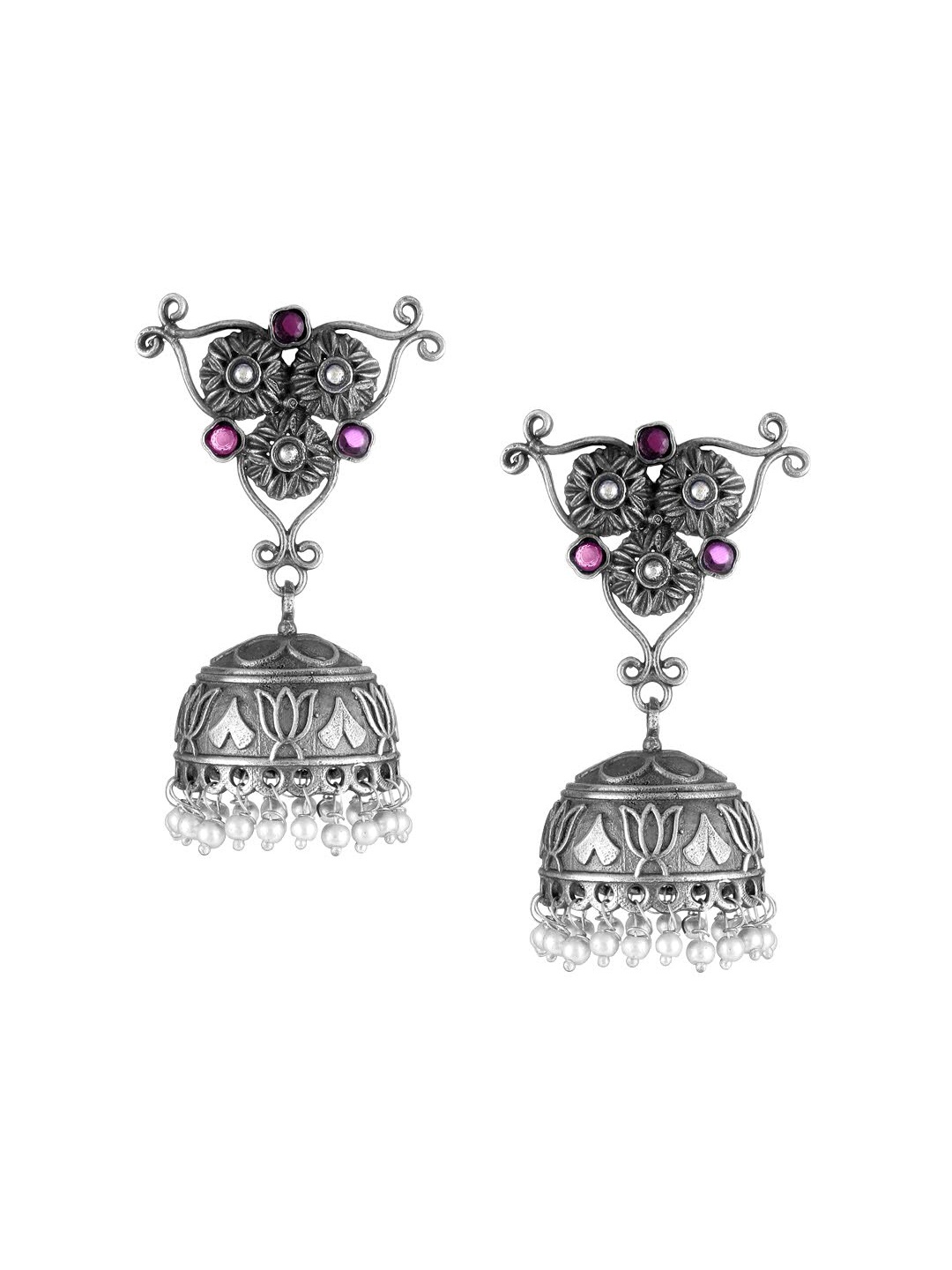 

Adwitiya Collection Silver-Toned Dome Shaped Jhumkas Earrings