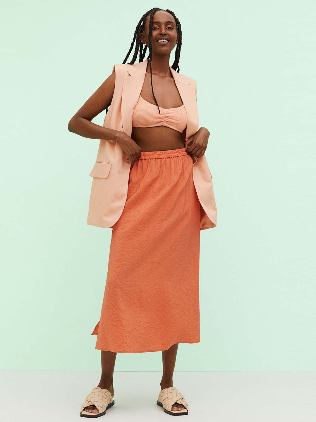 H&M Orange Long A-Line Skirt